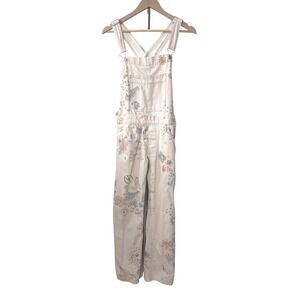 Free People We The Free Ziggy Doodle Print Denim Overalls Cream XS